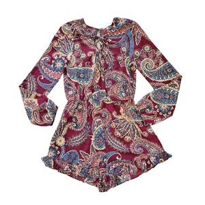 Illa Illa Sz S Multicolor Paisley‎ Boho Ruffle Hem Chic Long Sleeve Romper